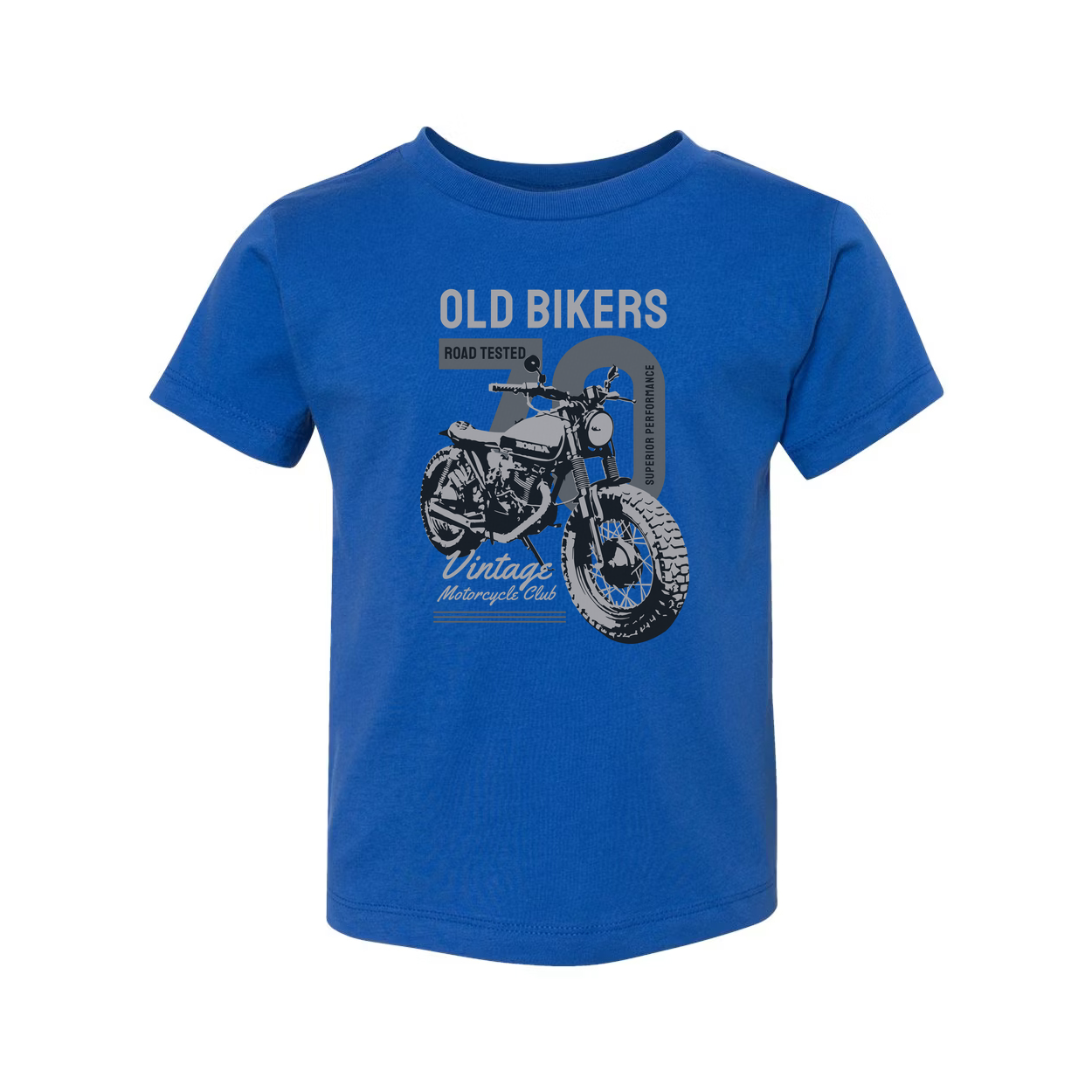 Old Bikers Road Tested Vintage Motorcycle Club Graphic Tee Featuring Classic Motorcycle Illustration