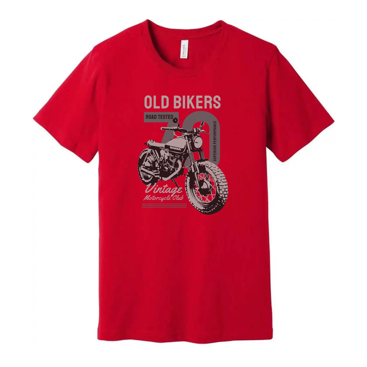 Old Bikers Road Tested Vintage Motorcycle Club Graphic Tee Featuring Classic Motorcycle Illustration