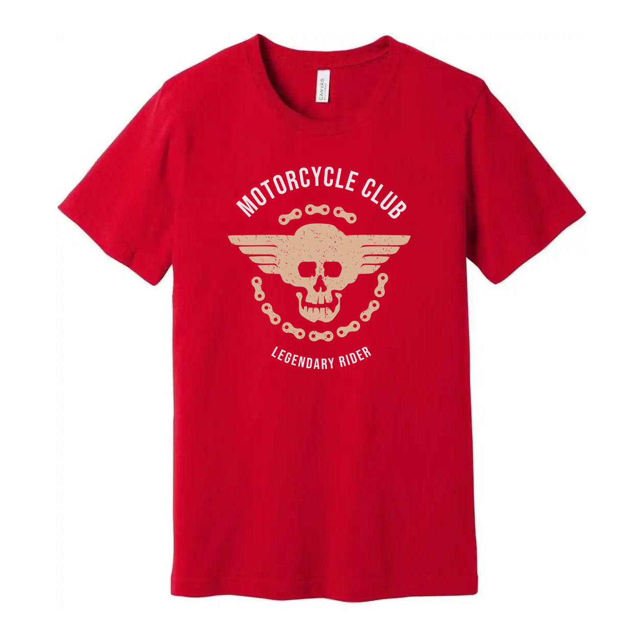Unisex Motorcycle Club Graphic Tee With Winged Skull Emblem And Chain Design Print