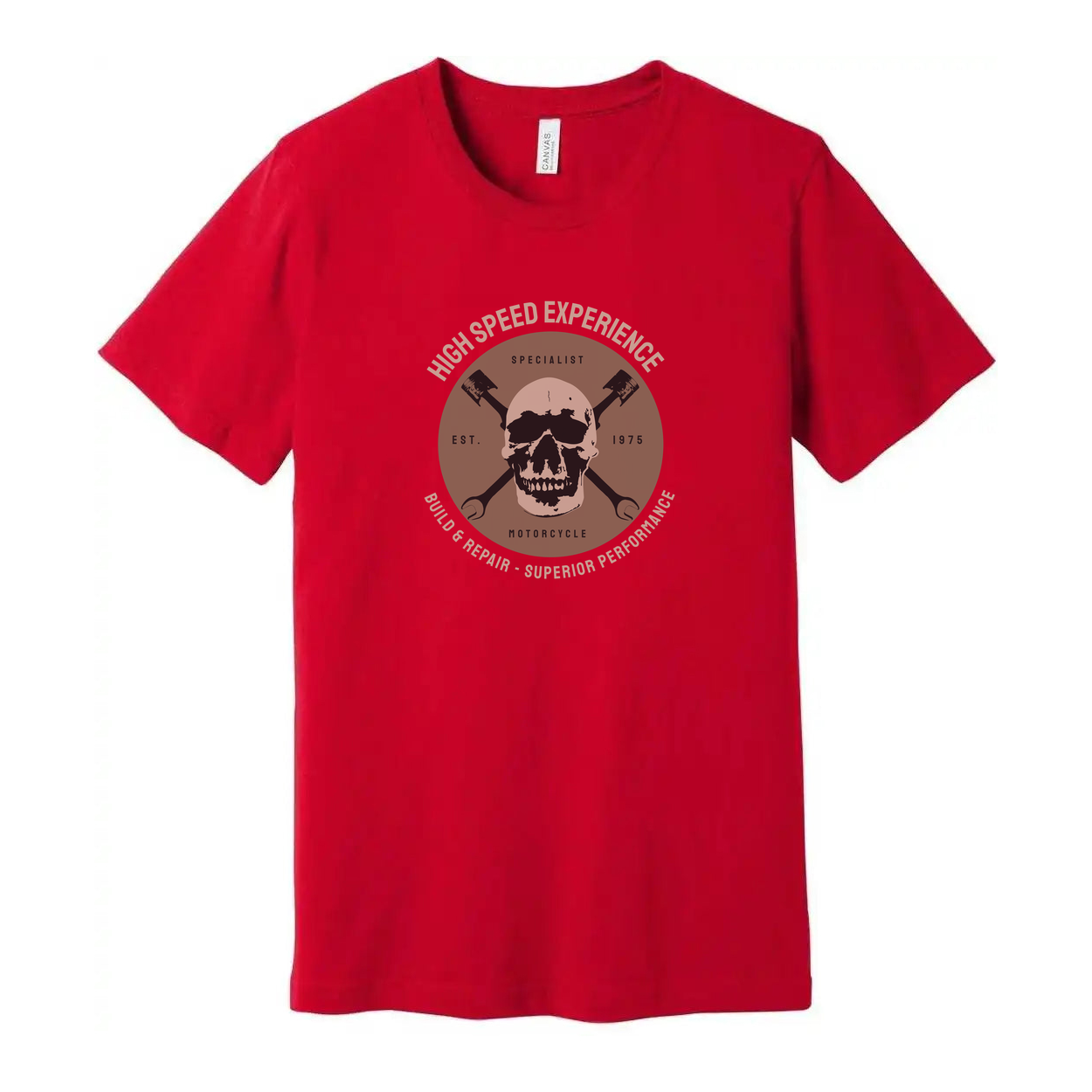 Motorcycle Skull Emblem Graphic T Shirt With Piston Crest For Men Women High Speed Experience