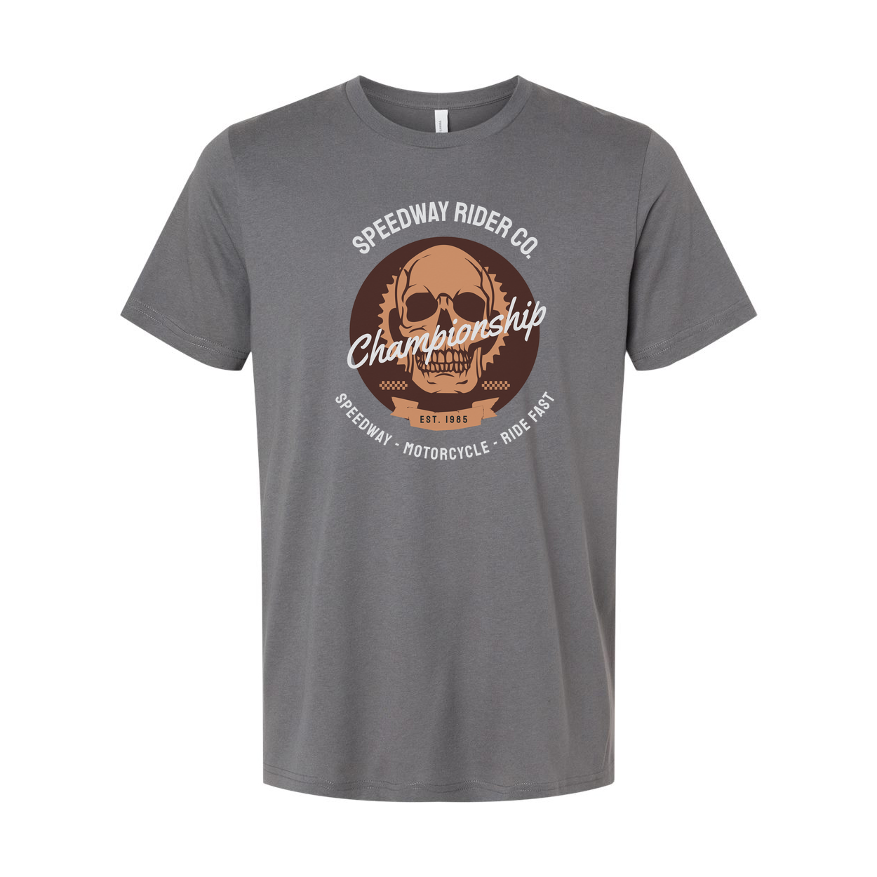 Championship Skull Graphic Tee With Motorcycle Emblem Est 1985 For Unisex Adults Short Sleeve