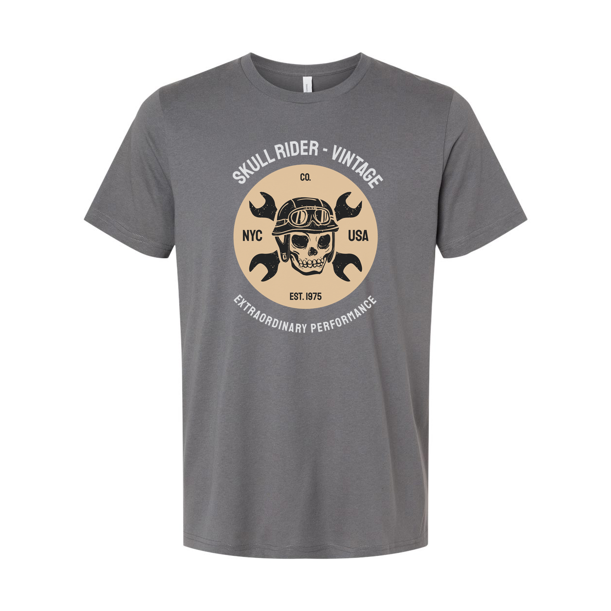 Vintage Motorcycle Skull Circle Graphic Tee Unisex Biker Tee With Wrench Emblem Logo