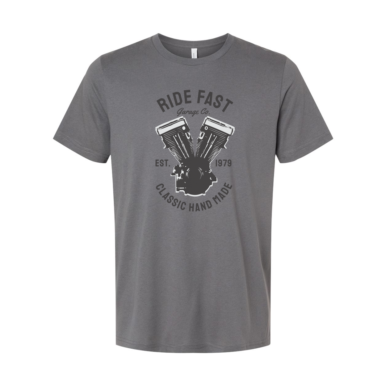Ride Fast Garage Co V Twin Engine Graphic T Shirt Unisex Motorcycle Enthusiasts Est 1979 Classic Hand Made