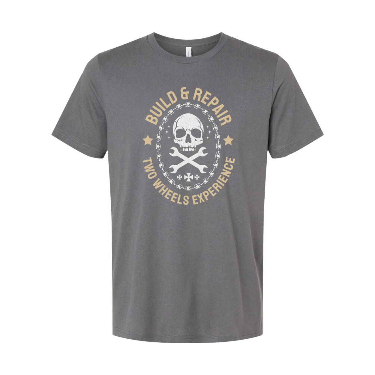 Unisex Motorcycle T Shirt With Skull Crest And Build And Repair Two Wheels Experience Graphic