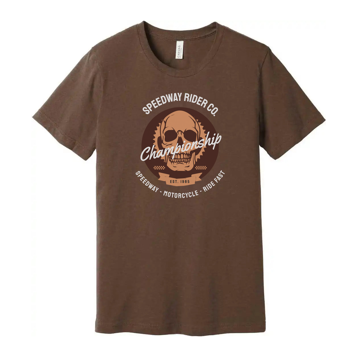 Championship Skull Graphic Tee With Motorcycle Emblem Est 1985 For Unisex Adults Short Sleeve
