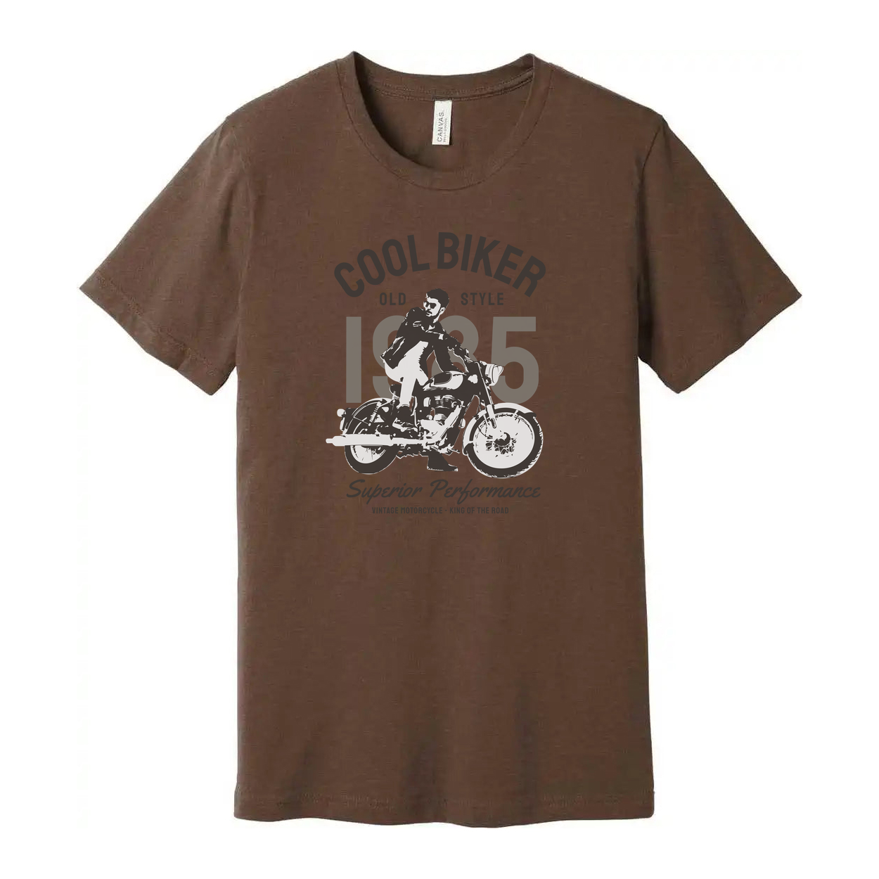 Vintage Motorcycle Graphic T Shirt With Rider Silhouette Design For Casual Everyday Wear