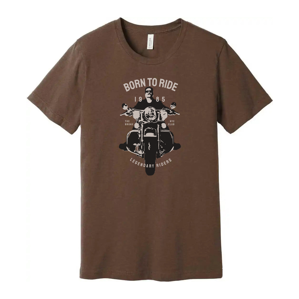 Born to Ride Motorcycle Graphic Unisex Tee Featuring Front View Bike Design and Vintage Rider Motto