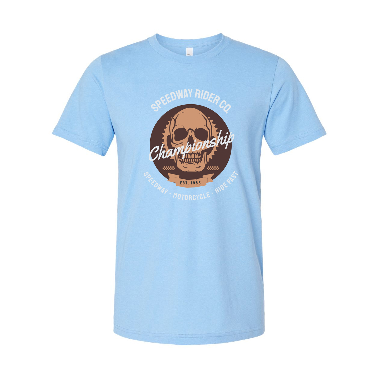 Championship Skull Graphic Tee With Motorcycle Emblem Est 1985 For Unisex Adults Short Sleeve