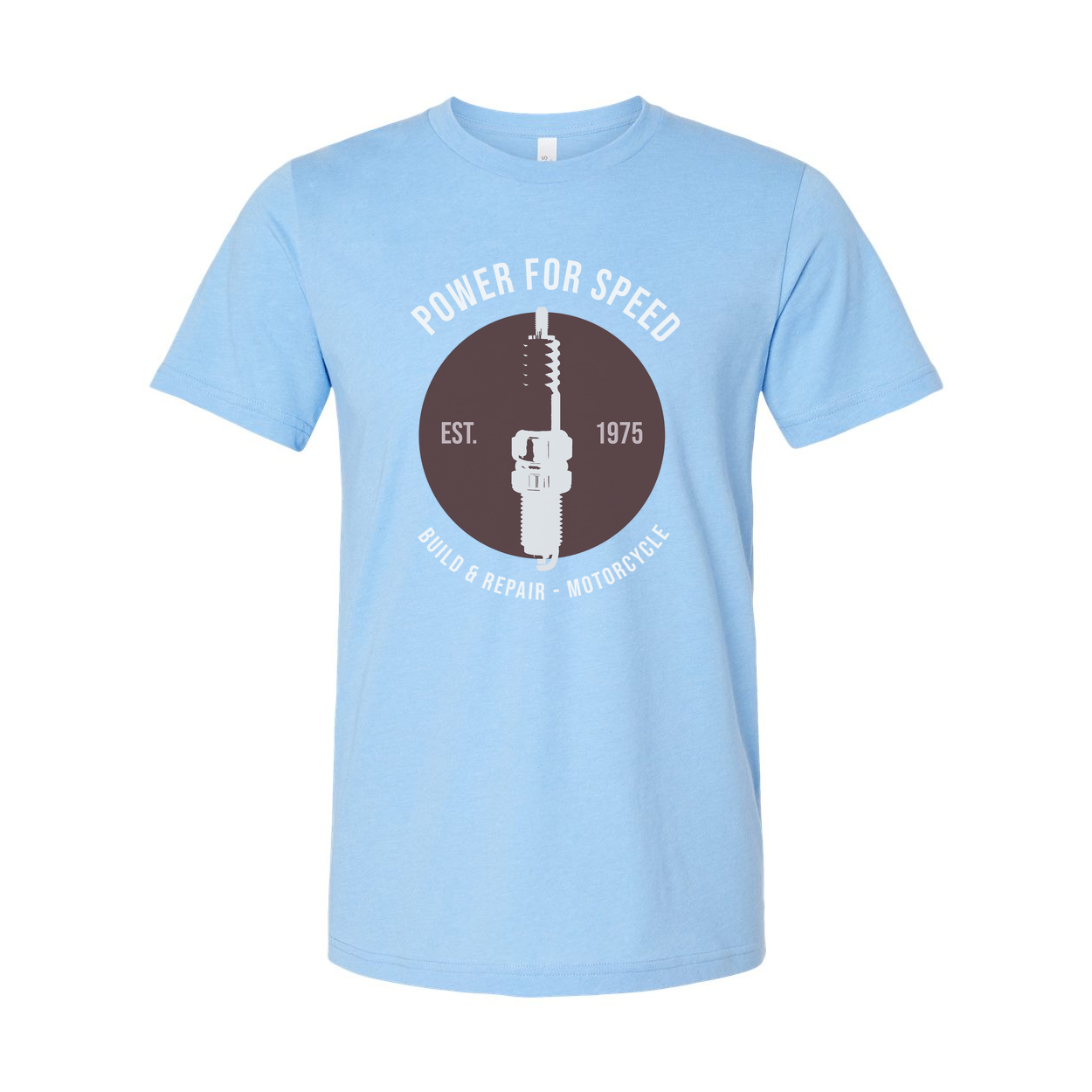 Power For Speed Motorcycle Emblem Unisex T Shirt With Spark Plug Circle Design Est. 1975