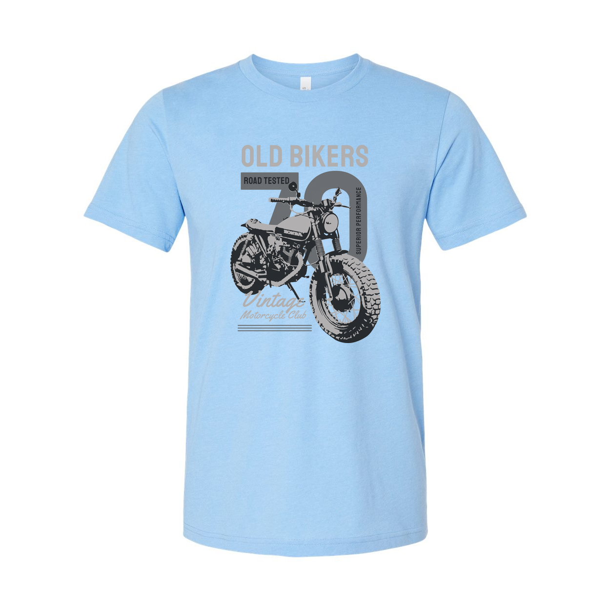 Old Bikers Road Tested Vintage Motorcycle Club Graphic Tee Featuring Classic Motorcycle Illustration