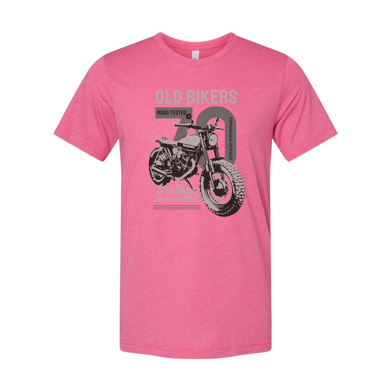 Old Bikers Road Tested Vintage Motorcycle Club Graphic Tee Featuring Classic Motorcycle Illustration
