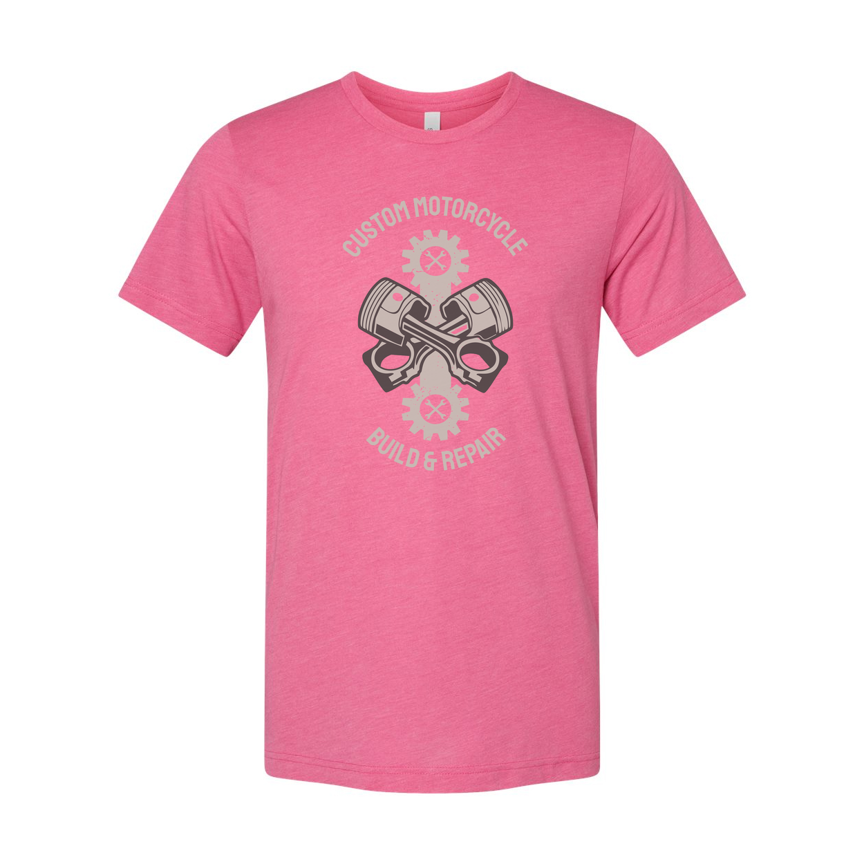 Custom Motorcycle Build And Repair Graphic Tee With Piston And Gear Emblems For Unisex Wear