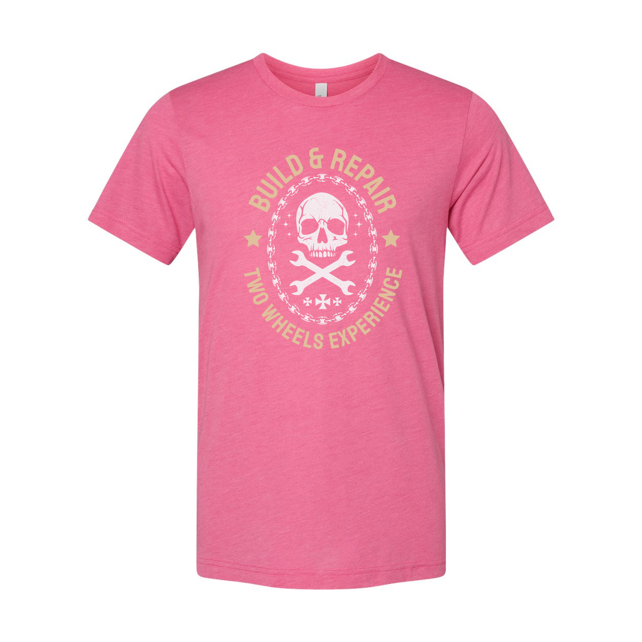 Unisex Motorcycle T Shirt With Skull Crest And Build And Repair Two Wheels Experience Graphic