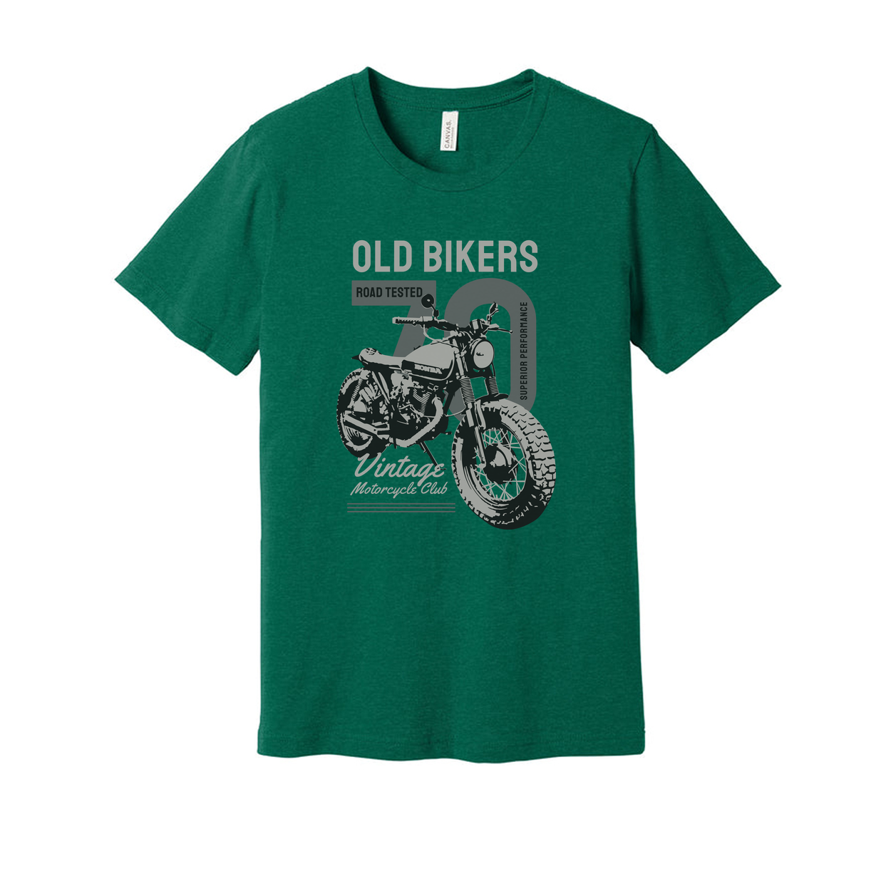 Old Bikers Road Tested Vintage Motorcycle Club Graphic Tee Featuring Classic Motorcycle Illustration