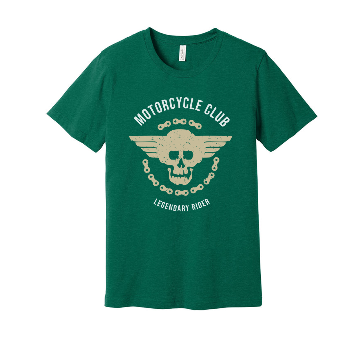 Unisex Motorcycle Club Graphic Tee With Winged Skull Emblem And Chain Design Print