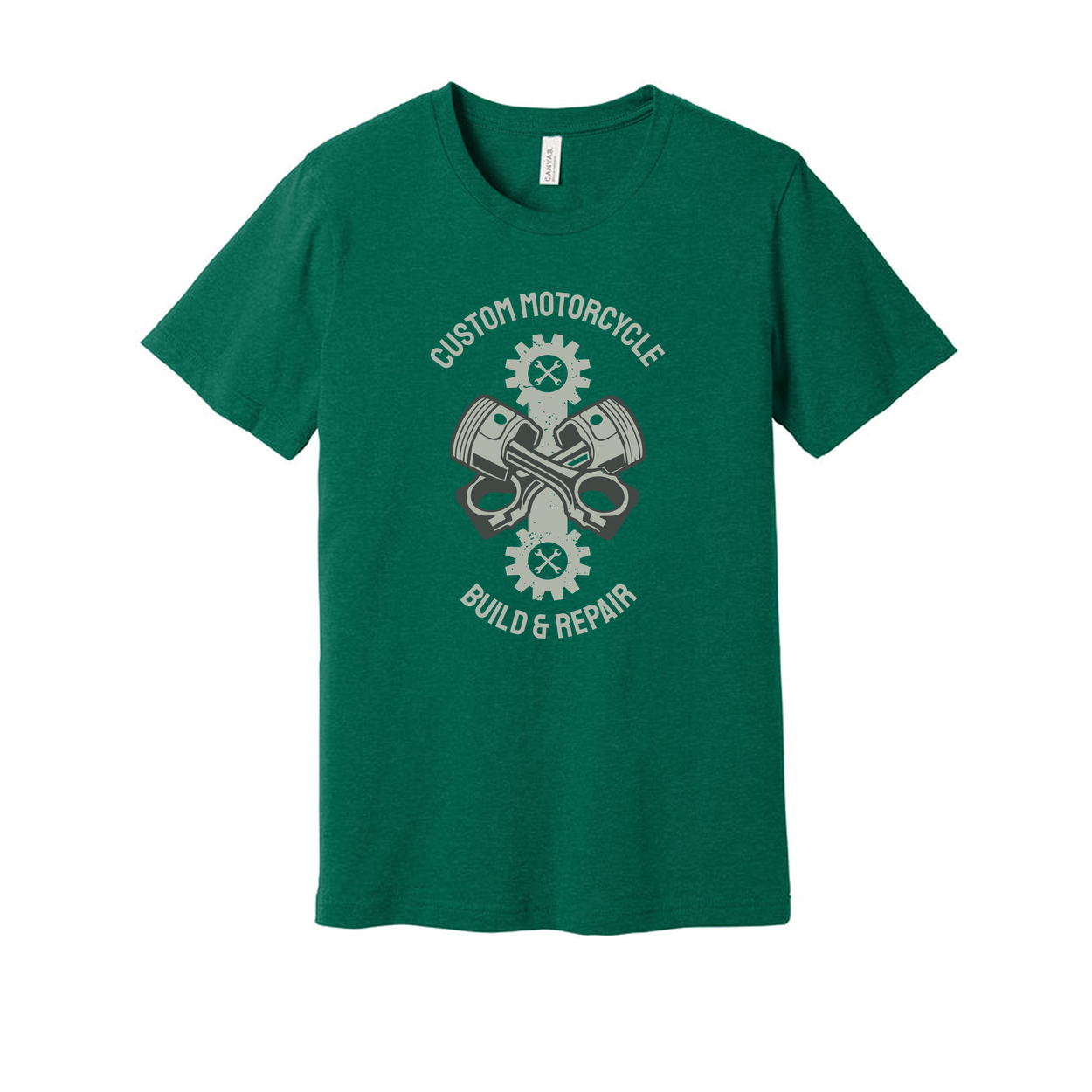 Custom Motorcycle Build And Repair Graphic Tee With Piston And Gear Emblems For Unisex Wear