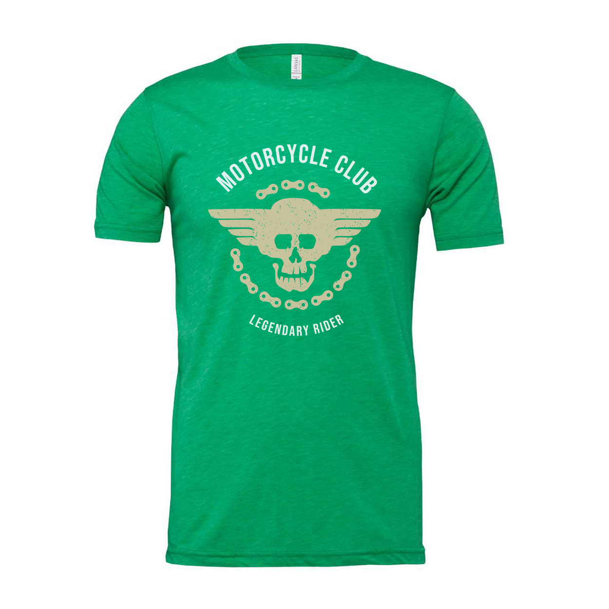Unisex Motorcycle Club Graphic Tee With Winged Skull Emblem And Chain Design Print