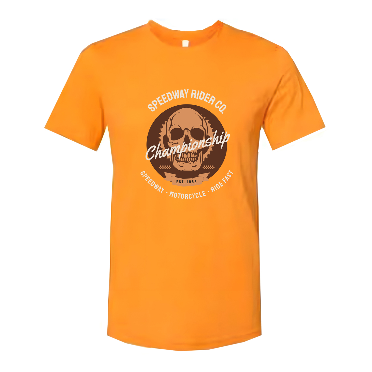 Championship Skull Graphic Tee With Motorcycle Emblem Est 1985 For Unisex Adults Short Sleeve