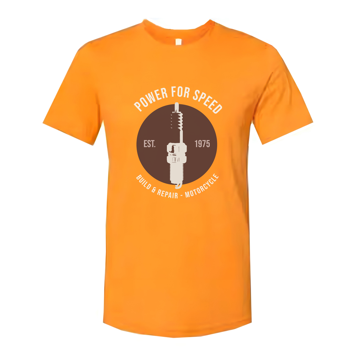 Power For Speed Motorcycle Emblem Unisex T Shirt With Spark Plug Circle Design Est. 1975