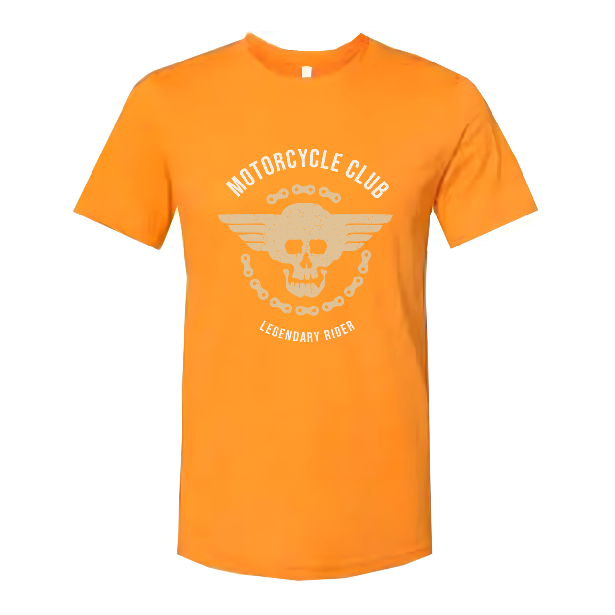 Unisex Motorcycle Club Graphic Tee With Winged Skull Emblem And Chain Design Print