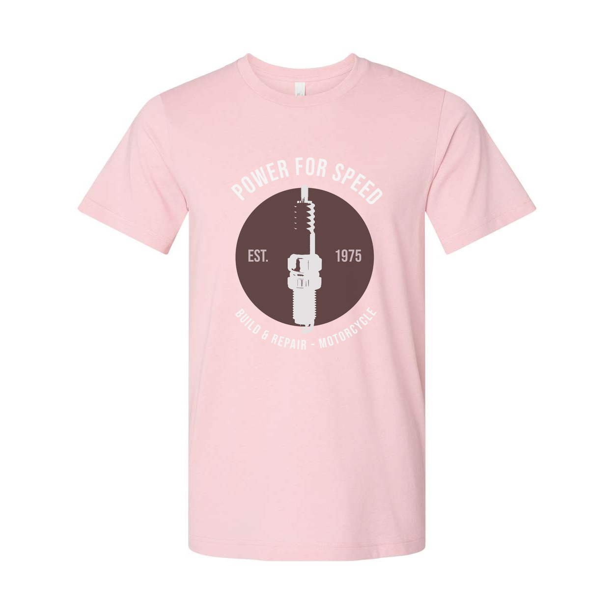 Power For Speed Motorcycle Emblem Unisex T Shirt With Spark Plug Circle Design Est. 1975