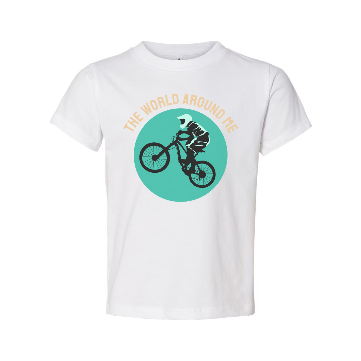 Unisex Cycling Graphic T Shirt With Rider Silhouette Inside Teal Circle Design Artwork