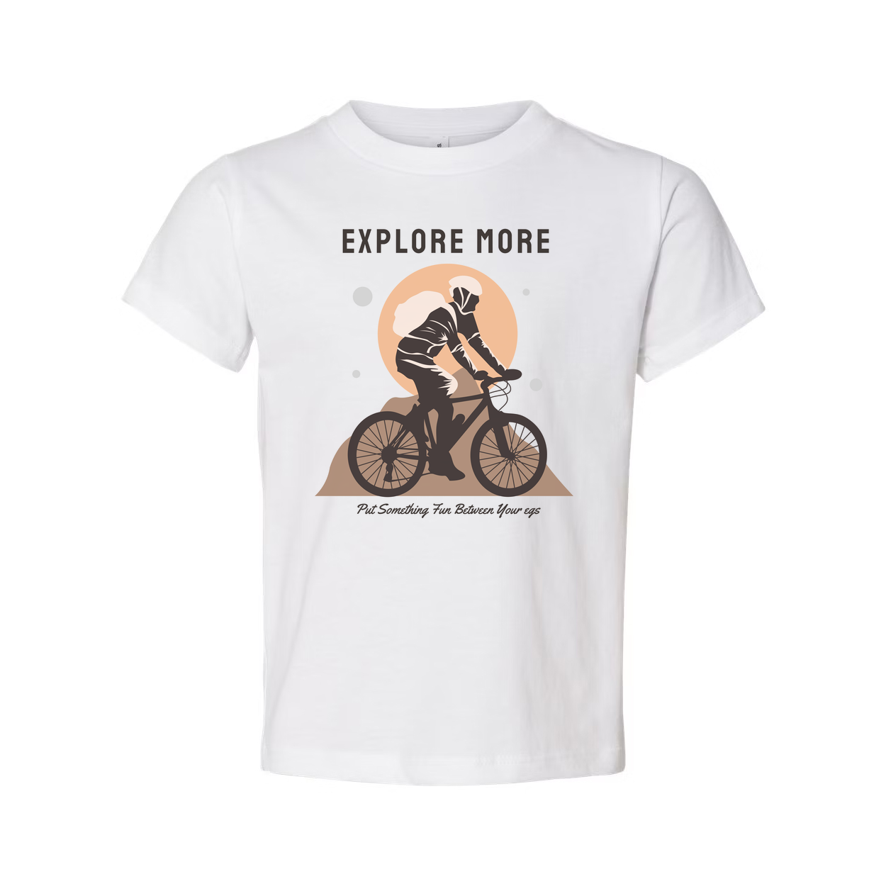 Unisex Cycling Graphic Tee With Explore More Motif Featuring A Rider On A Mountain Trail
