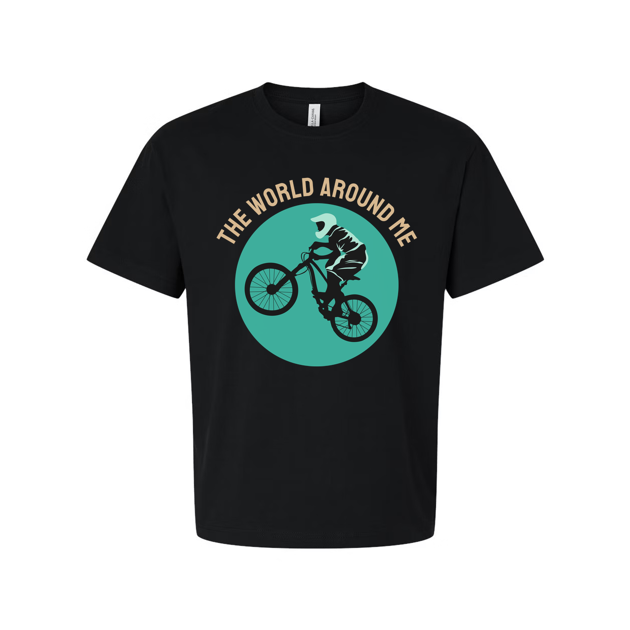 Unisex Cycling Graphic T Shirt With Rider Silhouette Inside Teal Circle Design Artwork