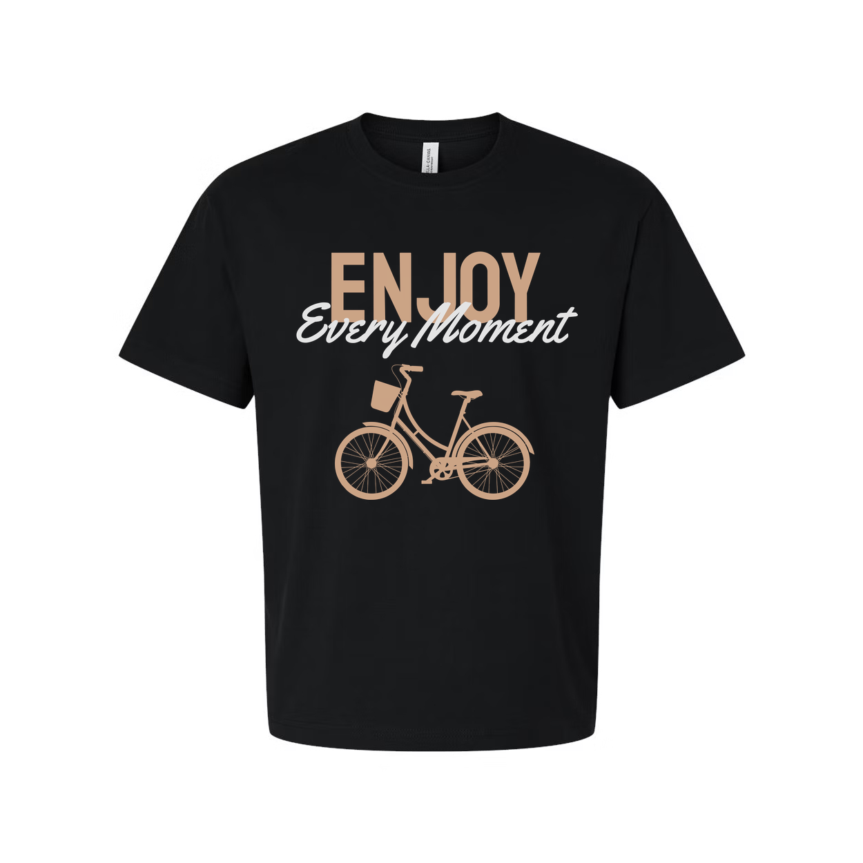 Unisex Cycling Tee With Peach Bicycle Print And Enjoy Every Moment Phrase Graphic
