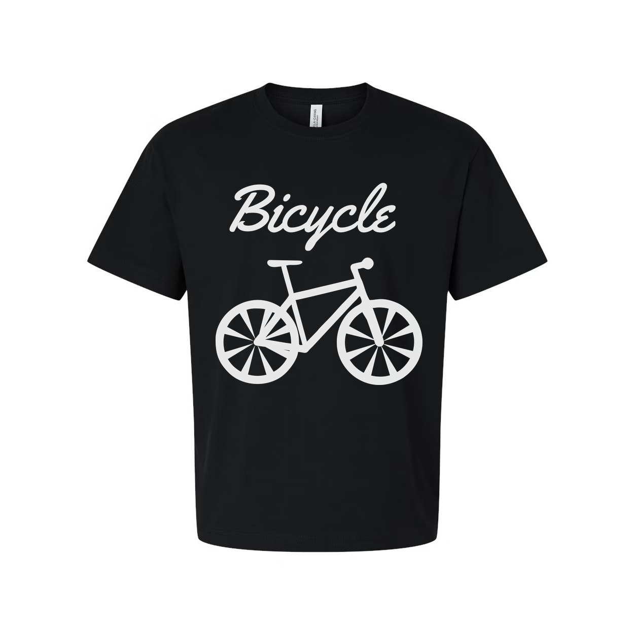 Unisex Bicycle Graphic T Shirt With Script Word And Large Bicycle Illustration Center Front Print