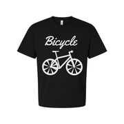 Unisex Bicycle Graphic T Shirt With Script Word And Large Bicycle Illustration Center Front Print