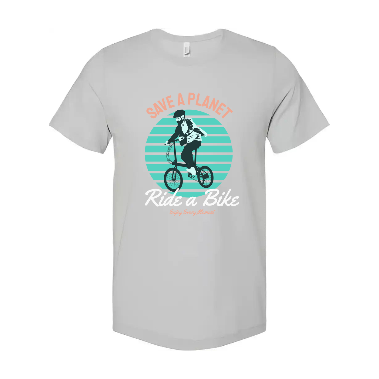 Unisex Bicycle Graphic T Shirt With Save A Planet And Ride A Bike Retro Illustration