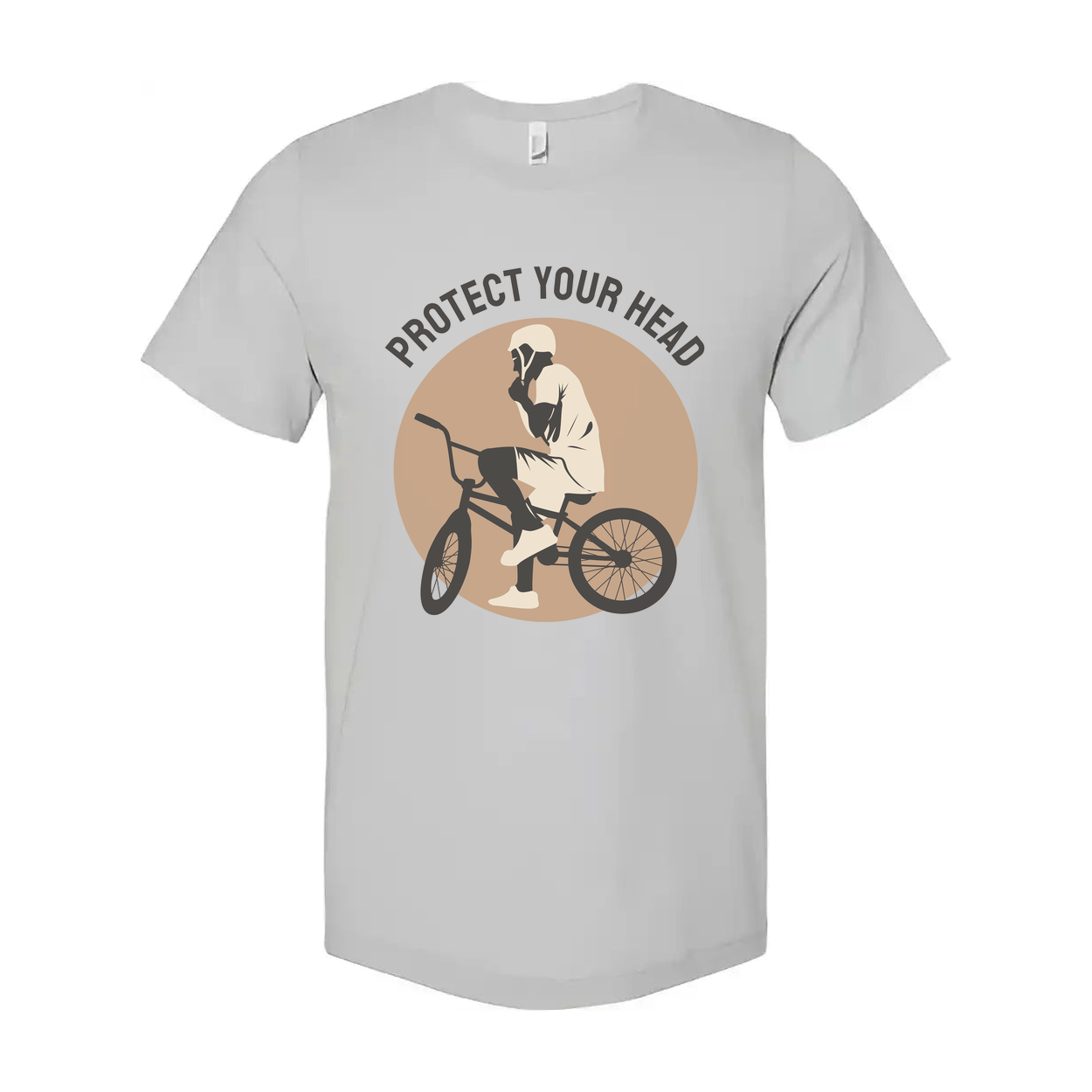 Protect Your Head Bicycle Safety Graphic Tee Featuring Rider On Bike Circle Design For Active Riders