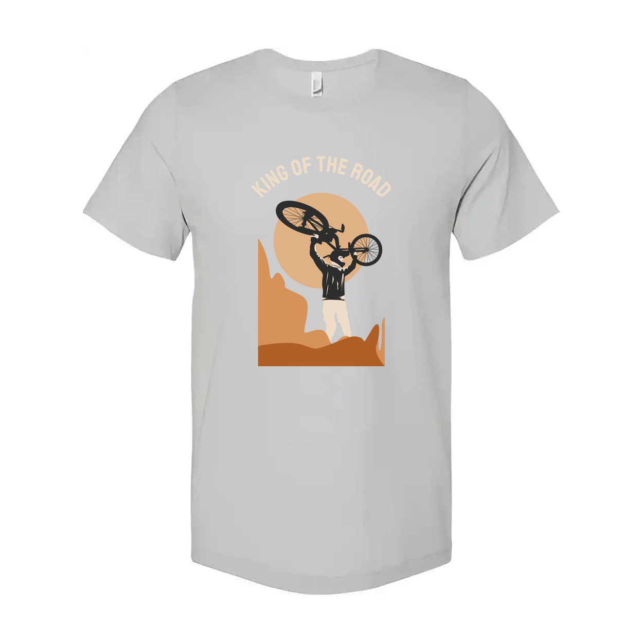 King Of The Road Cycling Graphic Unisex T Shirt Featuring Desert Canyon Silhouette And Sunset