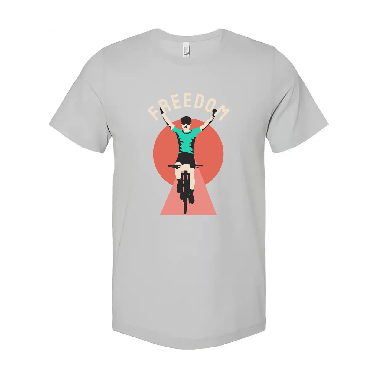 Unisex Cycling Graphic T Shirt With Rider Silhouette and Freedom Arch Design For Active Wear