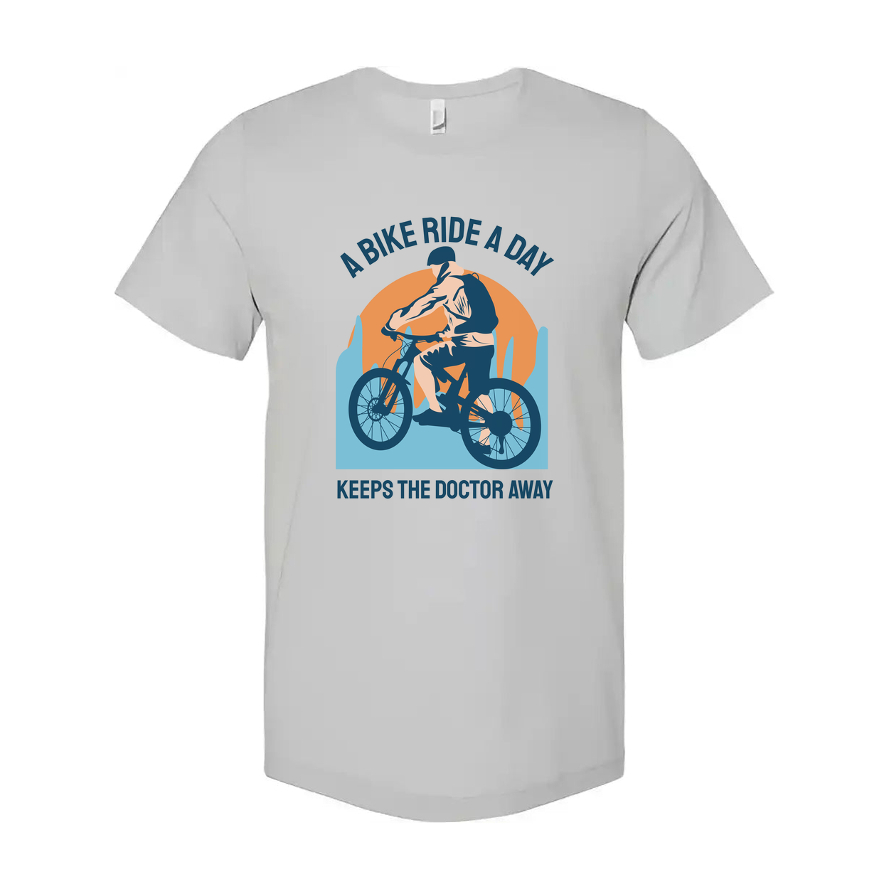 Unisex Bicycle Ride Graphic T Shirt With Sunset Backdrop And A Bike Ride A Day Keeps The Doctor Away