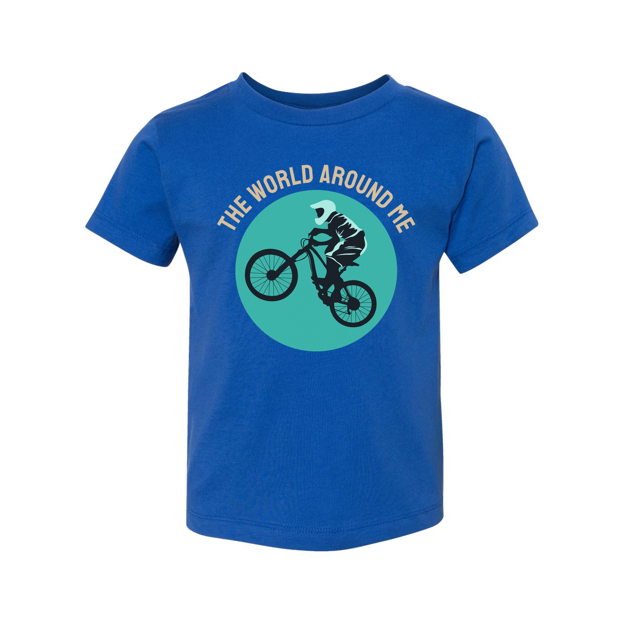 Unisex Cycling Graphic T Shirt With Rider Silhouette Inside Teal Circle Design Artwork