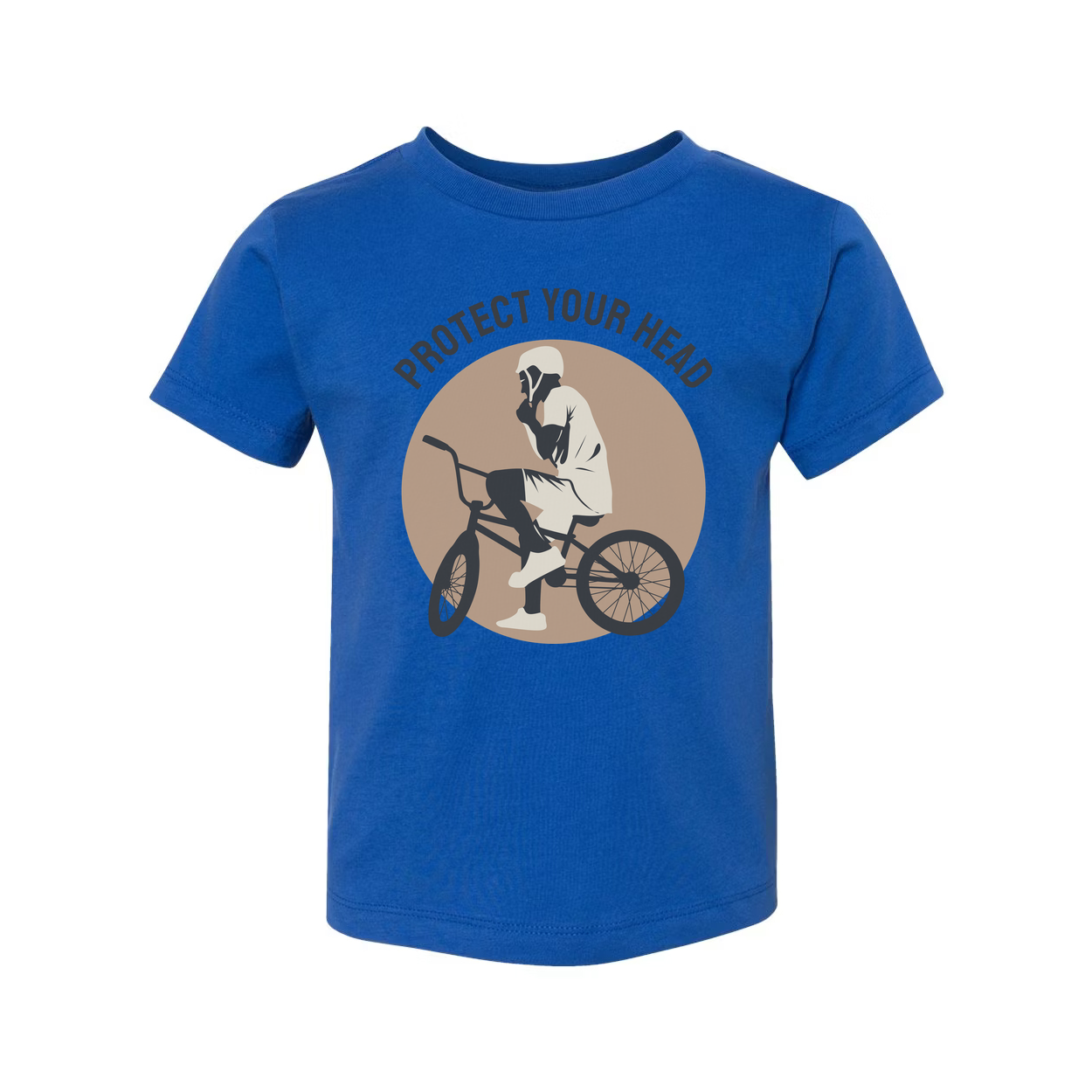 Protect Your Head Bicycle Safety Graphic Tee Featuring Rider On Bike Circle Design For Active Riders