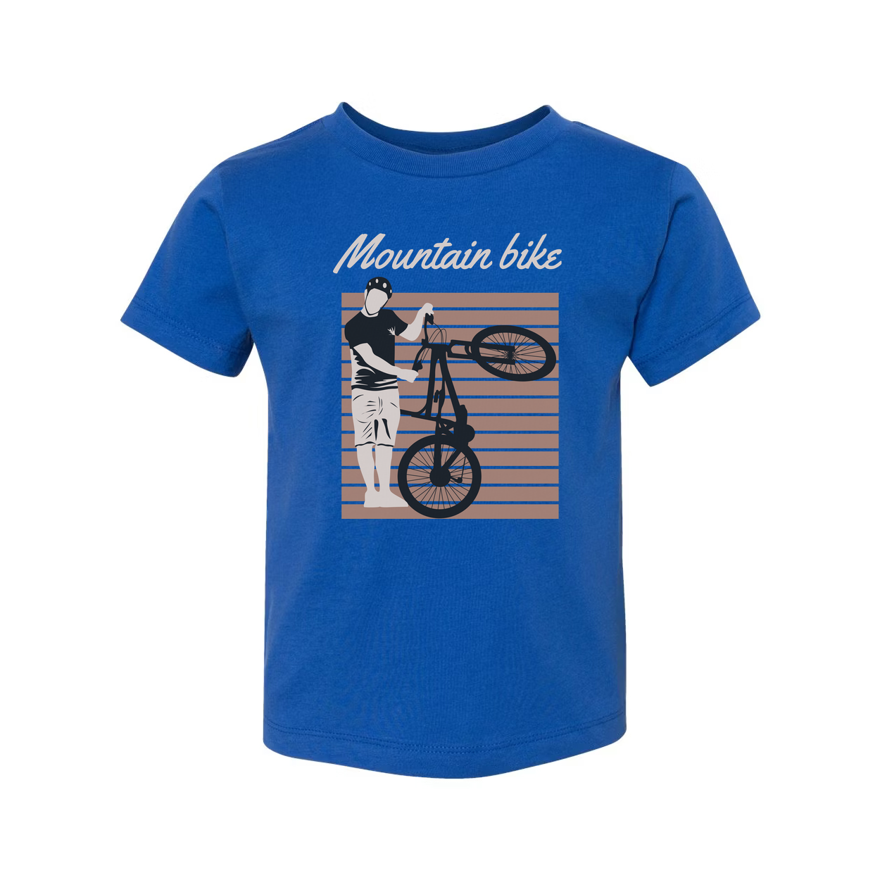 Unisex Mountain Bike Graphic Tee Featuring Rider Lifting Bike Against Retro Striped Background Artwork