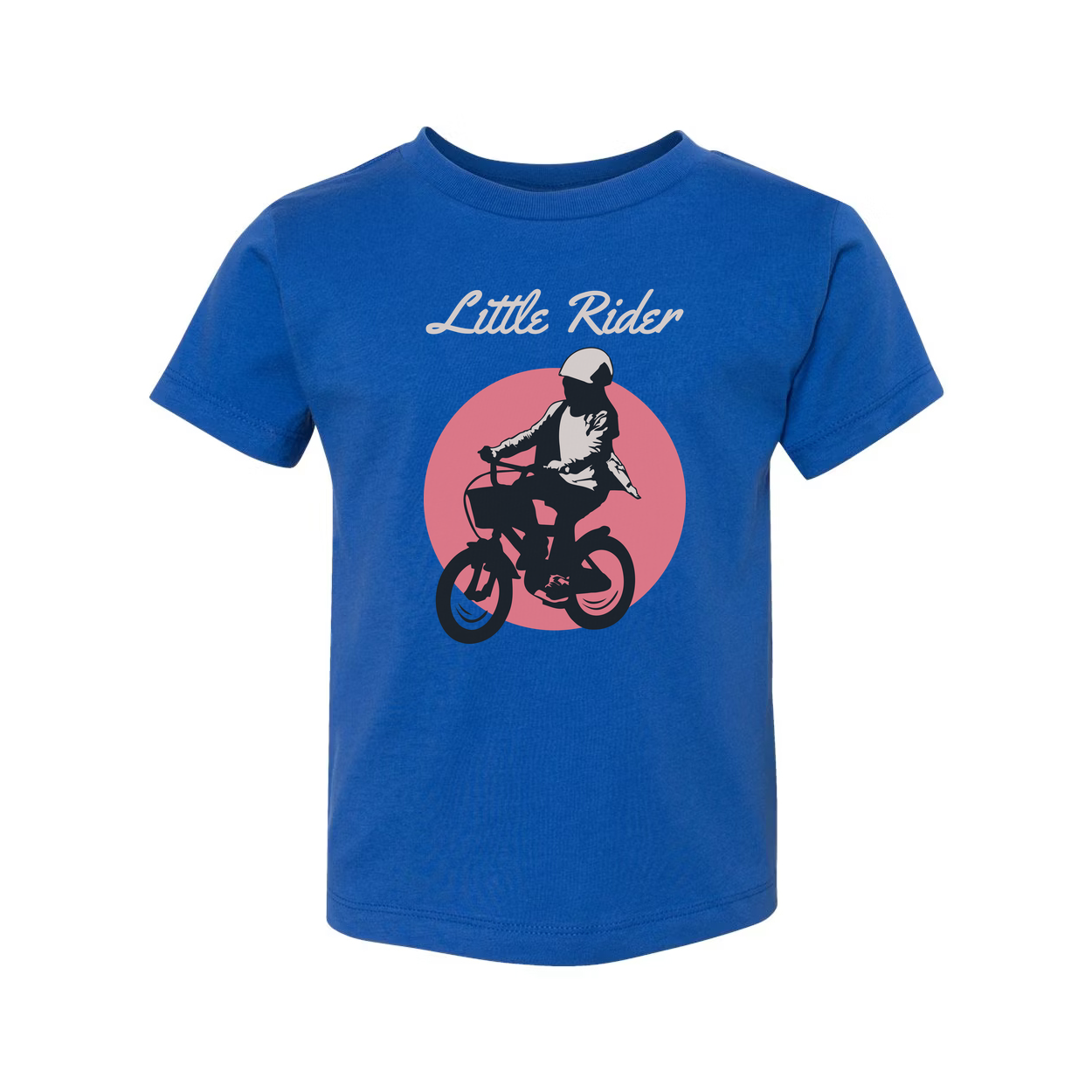 Little Rider Biking Graphic Unisex T Shirt With Pink Circle Backdrop For Casual Wear