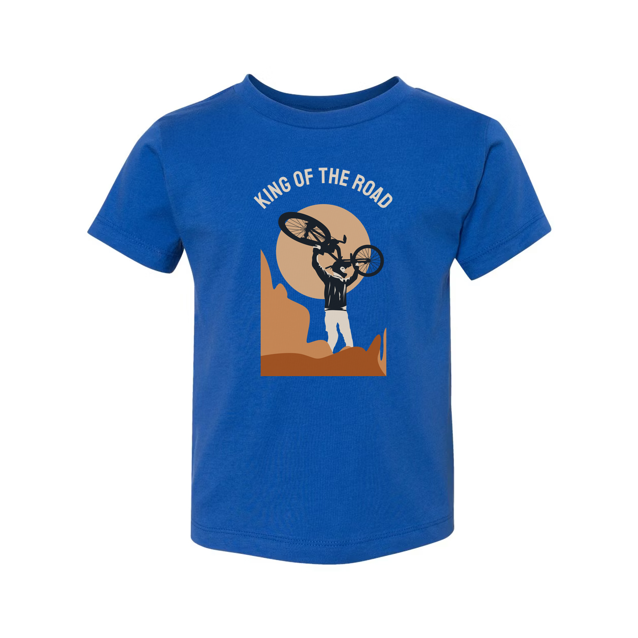 King Of The Road Cycling Graphic Unisex T Shirt Featuring Desert Canyon Silhouette And Sunset