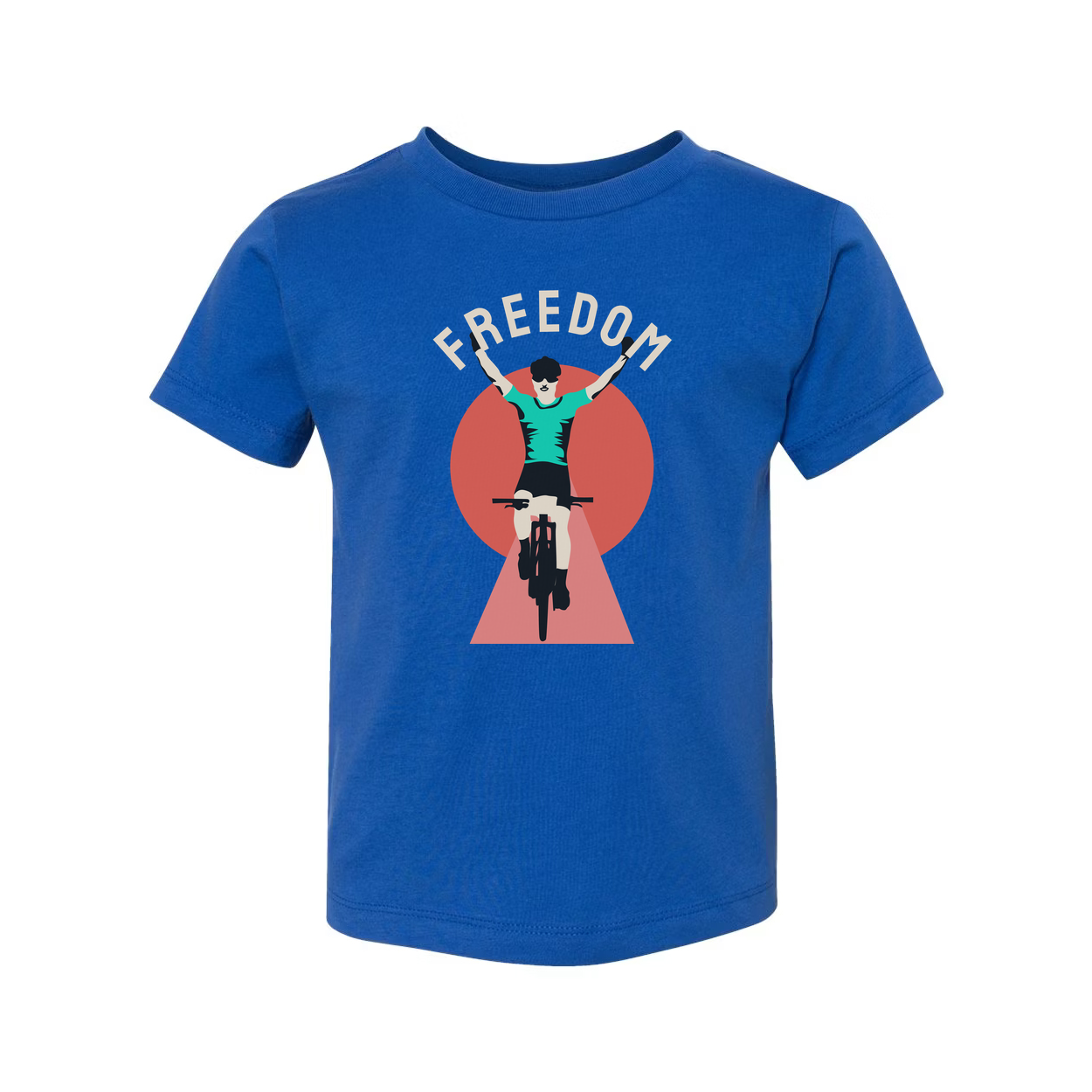 Unisex Cycling Graphic T Shirt With Rider Silhouette and Freedom Arch Design For Active Wear