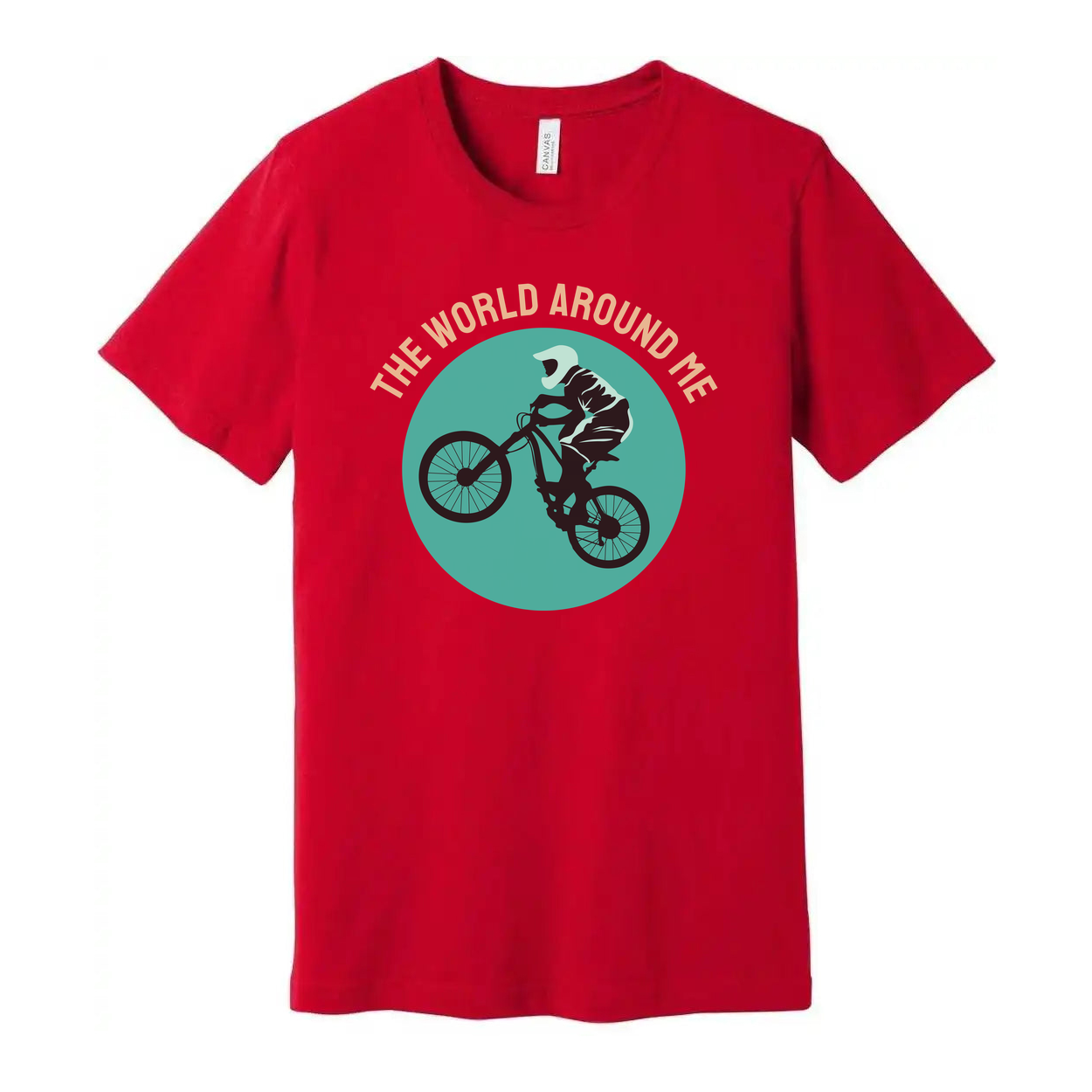 Unisex Cycling Graphic T Shirt With Rider Silhouette Inside Teal Circle Design Artwork
