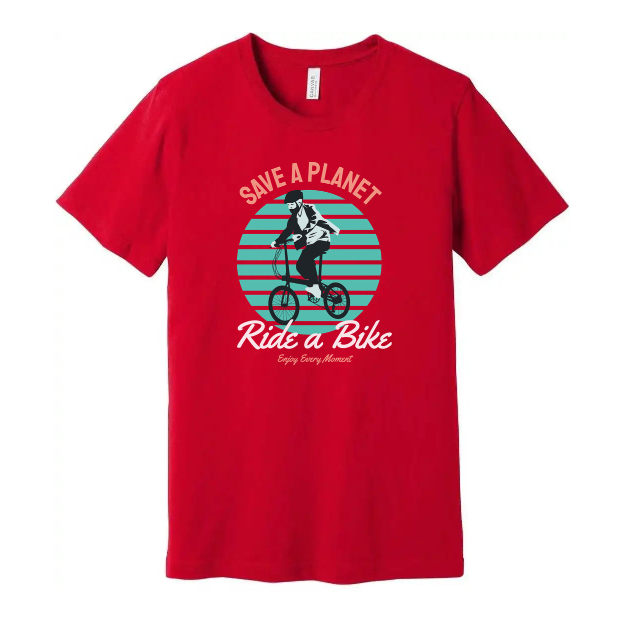 Unisex Bicycle Graphic T Shirt With Save A Planet And Ride A Bike Retro Illustration