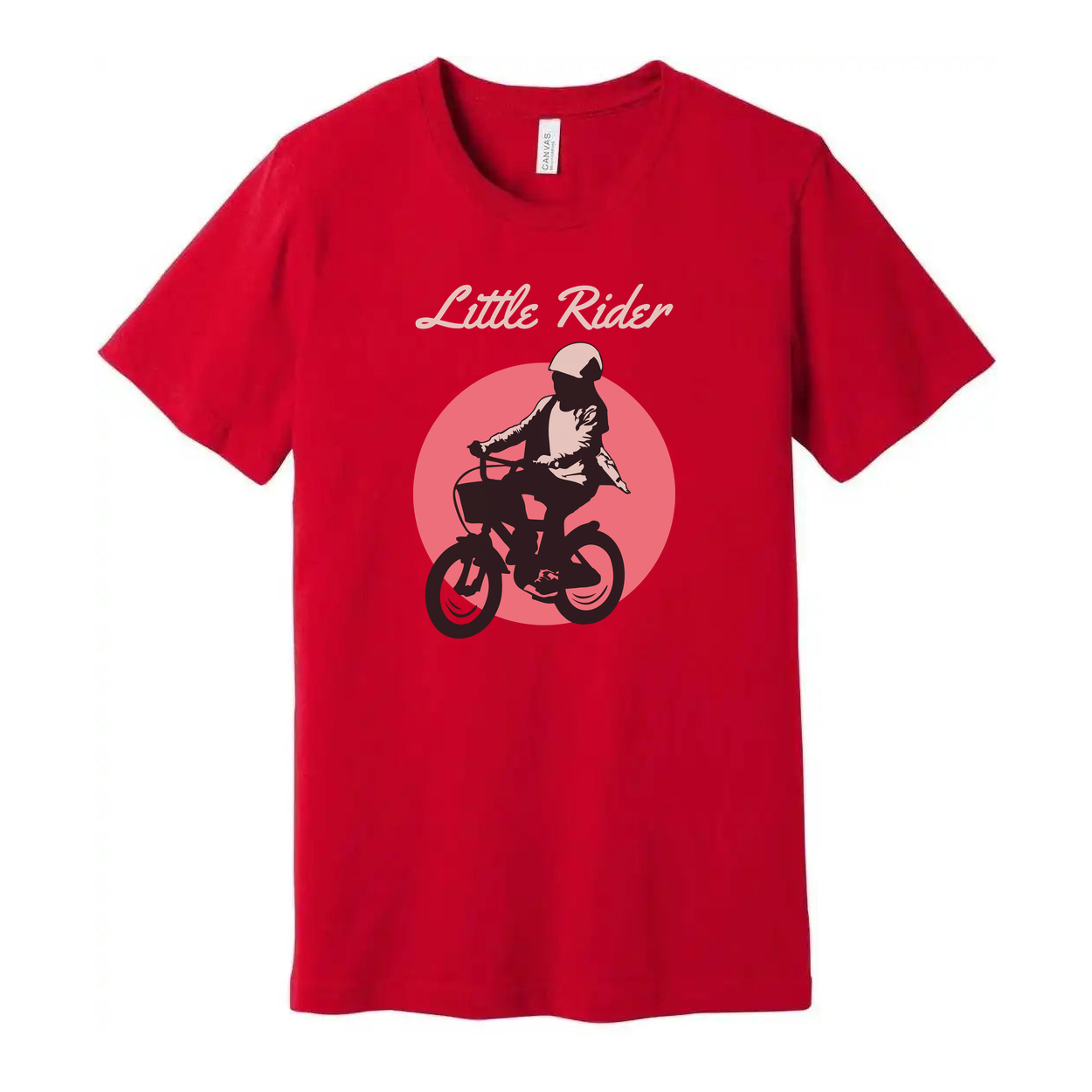 Little Rider Biking Graphic Unisex T Shirt With Pink Circle Backdrop For Casual Wear