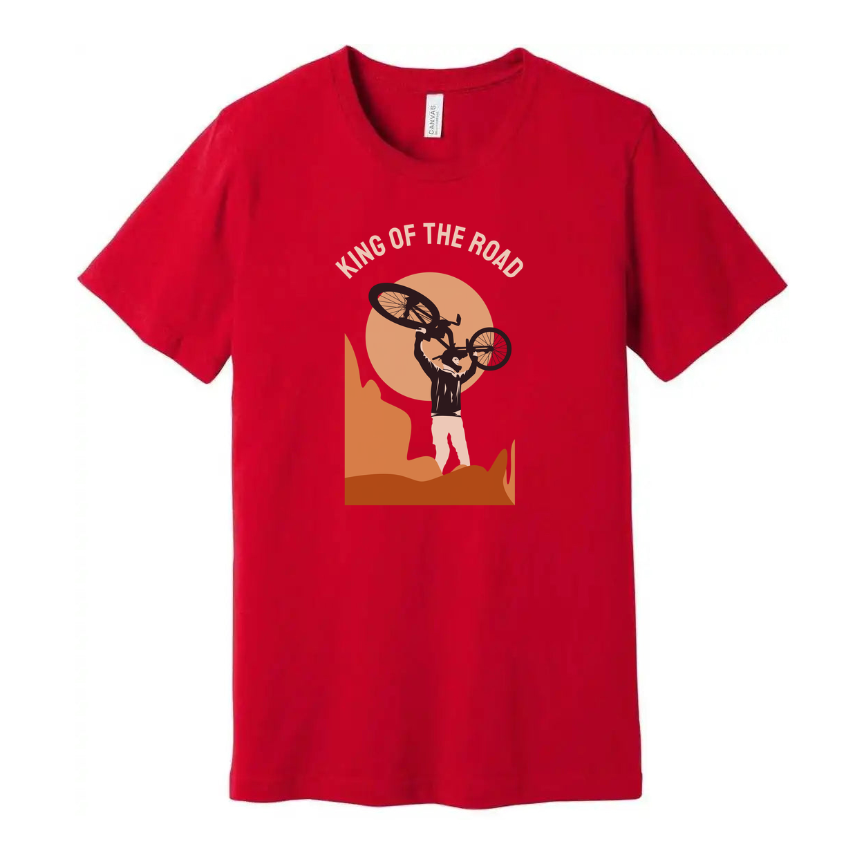 King Of The Road Cycling Graphic Unisex T Shirt Featuring Desert Canyon Silhouette And Sunset