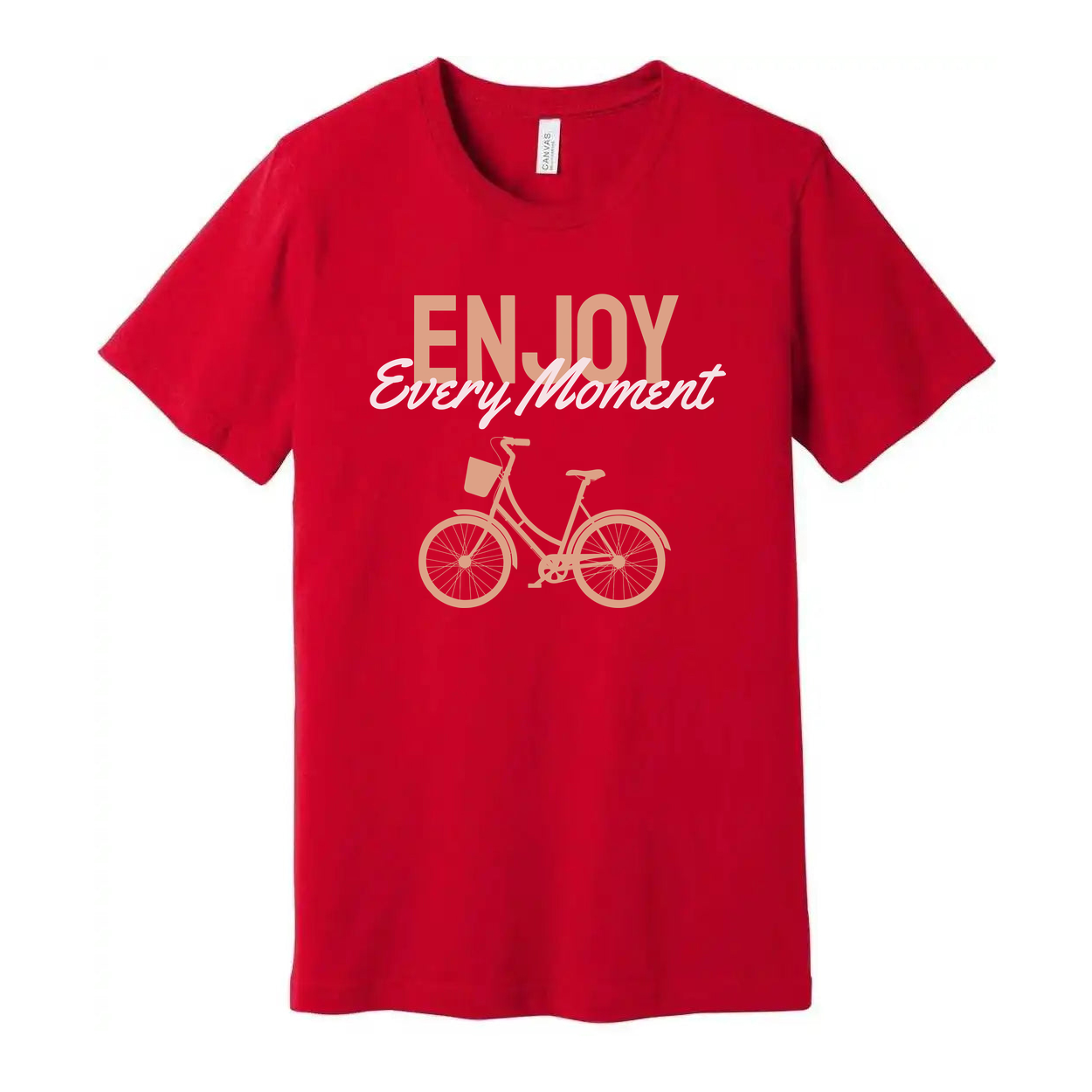 Unisex Cycling Tee With Peach Bicycle Print And Enjoy Every Moment Phrase Graphic