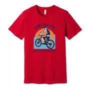 Unisex Bicycle Ride Graphic T Shirt With Sunset Backdrop And A Bike Ride A Day Keeps The Doctor Away