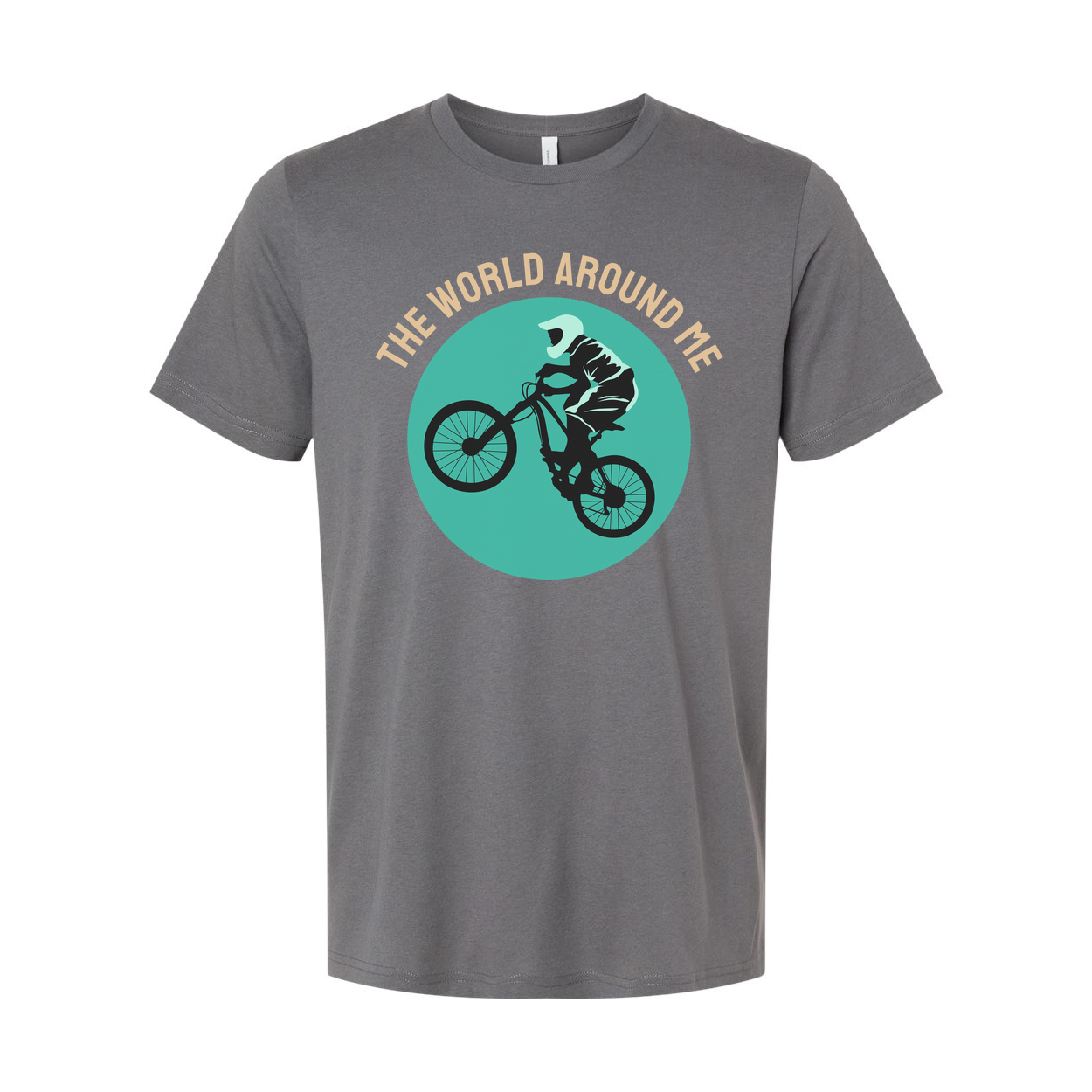 Unisex Cycling Graphic T Shirt With Rider Silhouette Inside Teal Circle Design Artwork