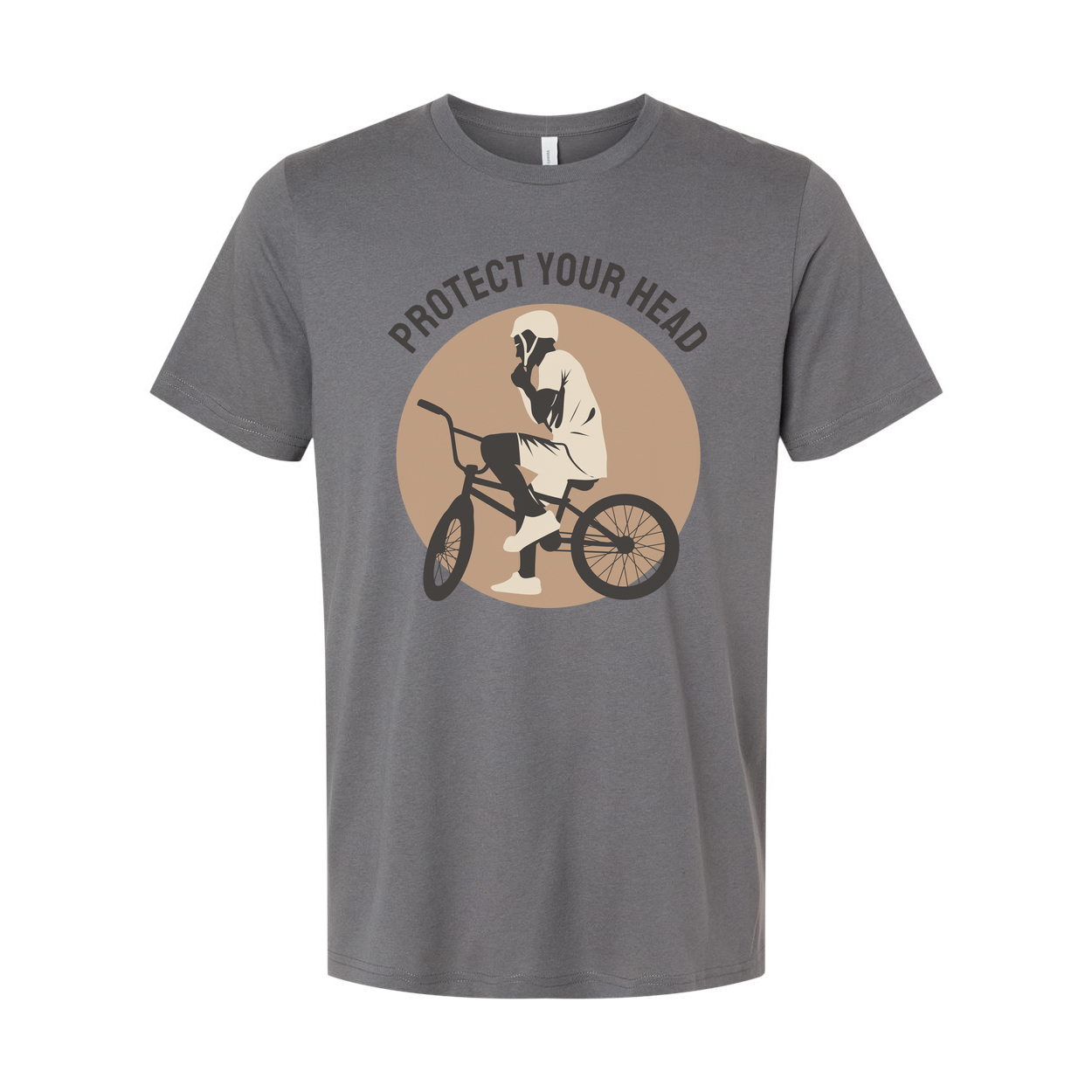 Protect Your Head Bicycle Safety Graphic Tee Featuring Rider On Bike Circle Design For Active Riders